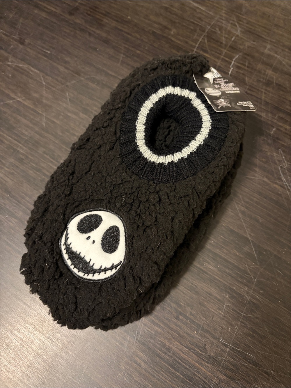 Womens Black Plush Slip-On Slippers nightmare before Christmas